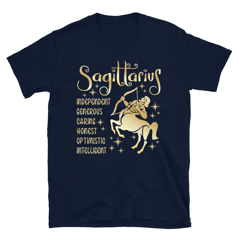 Sagittarius Zodiac Positive Traits TShirt - Navy Color - https://ascensionemporium.net